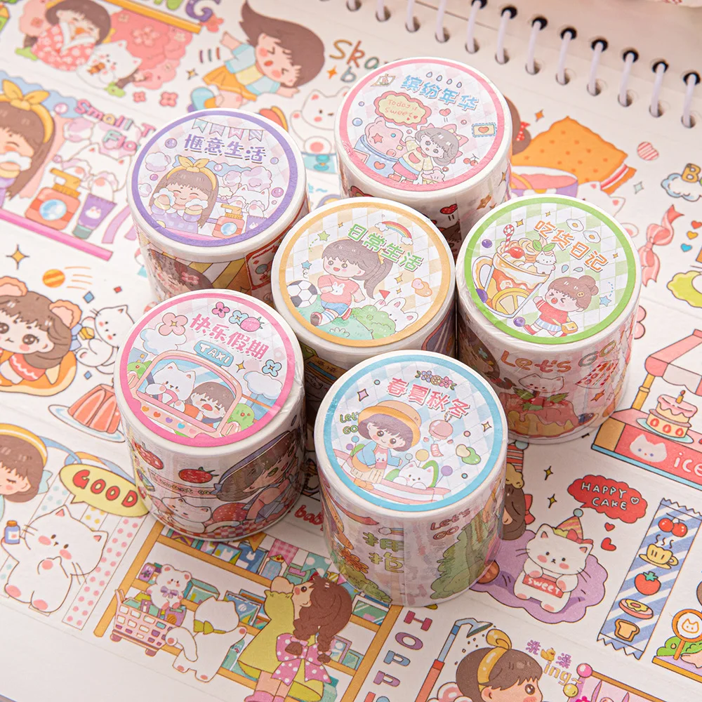 

3D Stereo Paper Tape Net Red Special Oil Crystal Tape Student Handbook Sticker Cute Girl Cartoon Material