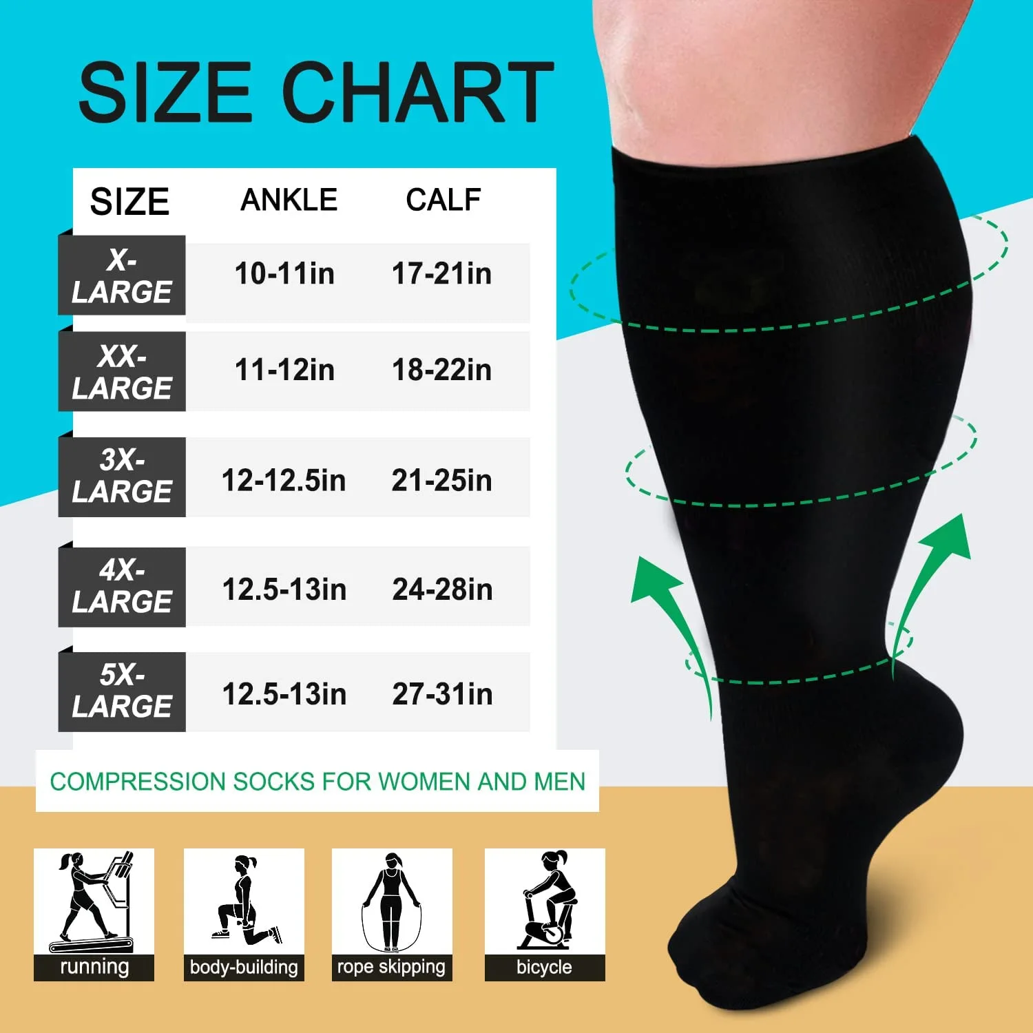 Women's Enlarged Fat Socks Fat Socks Sports Compression Socks Solid Color Running Fitness Compression Socks Free Shipping Sock
