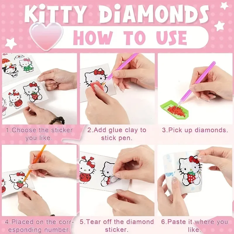 12 шт. милые наклейки Sanrio Hello Kitty 5D с алмазной живописью наборы аниме бриллиантами