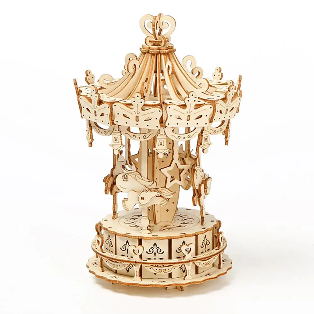 

3D Wooden Carousel Puzzle Toys DIY Handmade Ornament Educational Toys For Boys Girls Birthday Gifts
