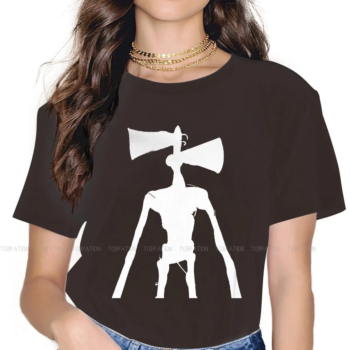 

Silhouette 4XL 5XL TShirt Siren Head Arena Fabric Basic T Shirt Woman Tops New Design Fluffy