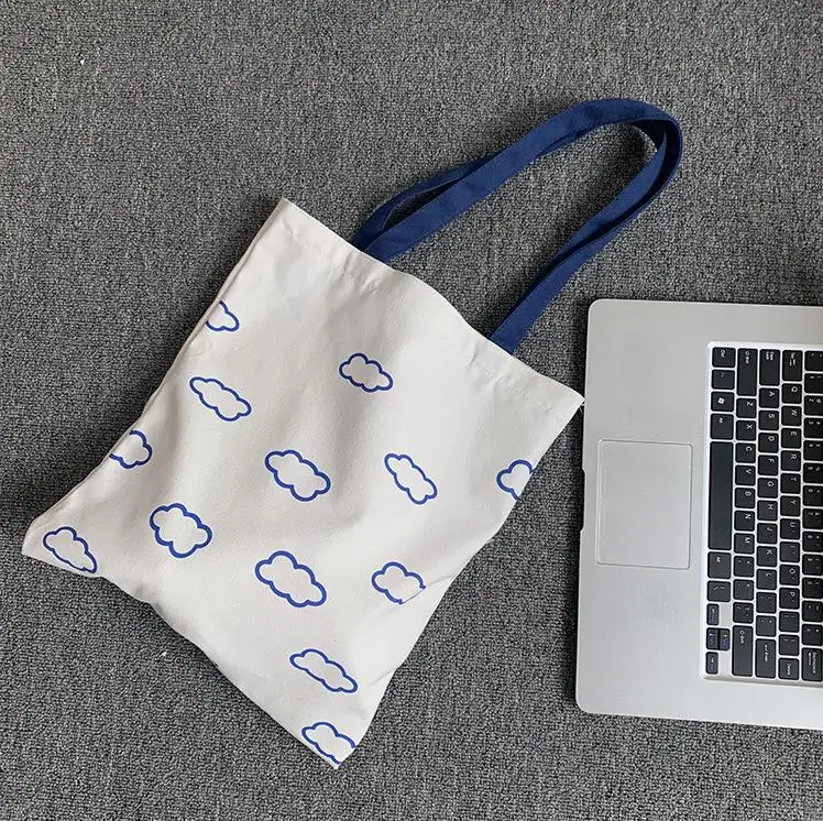 

Women Cloud Canvas Tote Bags Printing Large Shopping Bags Casual Cloth Shoulder Bag for Girls Ladies Shopper Bags with Zipper