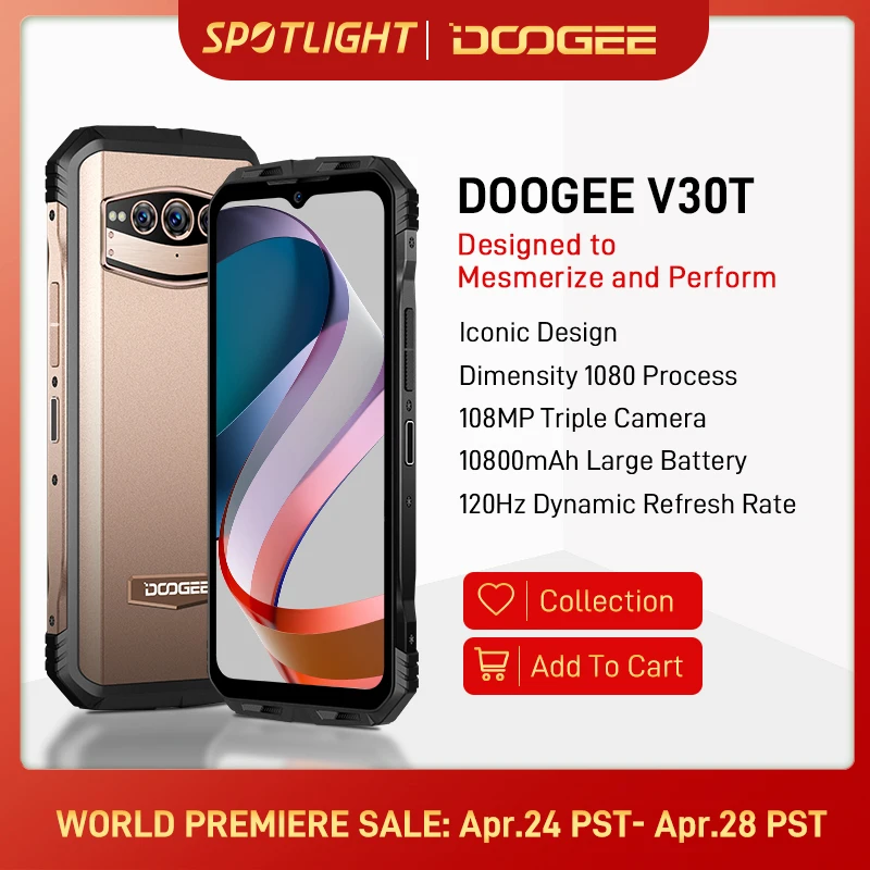 DOOGEE V30T 5G Rugged Phone Dimensity 1080 6nm 12+256GB Smartphone 6.58