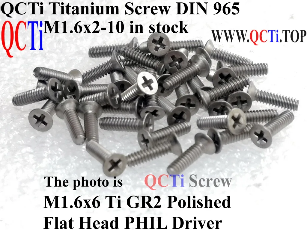 

Титановый винт DIN 965, M1.6, M1.6x2, M1.6x3, M1.6x4, M1.6x5, M1.6x6, M1.6x8, M1.6x10, плоская головка, 0 #, драйвер, Ti GR2, 10 шт., QCTI, винт