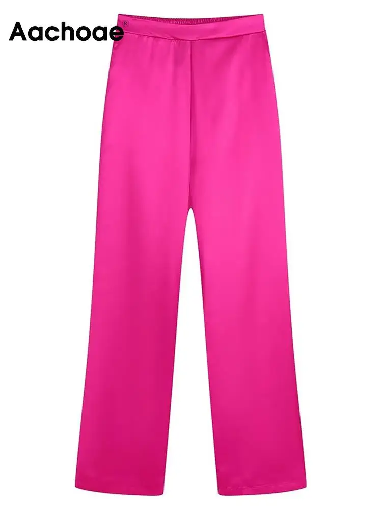

Aachoae Women Fashion Solid Color Stain Pants Casual High Waist Long Trousers Ladies Wide Leg Pants Mujer Pantalones