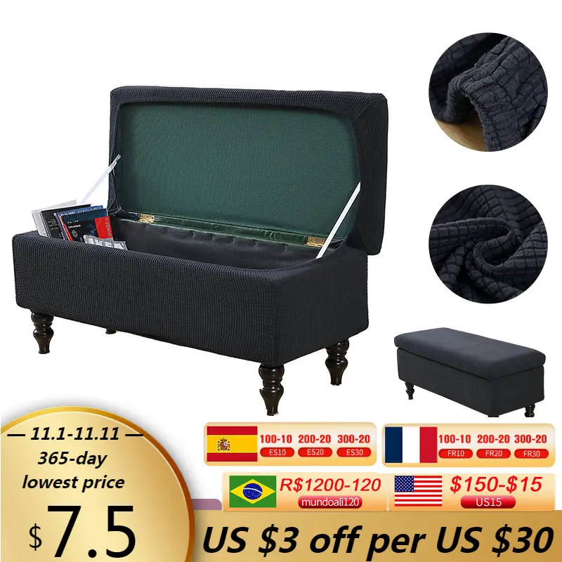 

Stretch Rectangle Ottoman Covers Elastic Polar Fleece Storage Footrest Slipcovers for Living Room Furniture Protector Home Decor