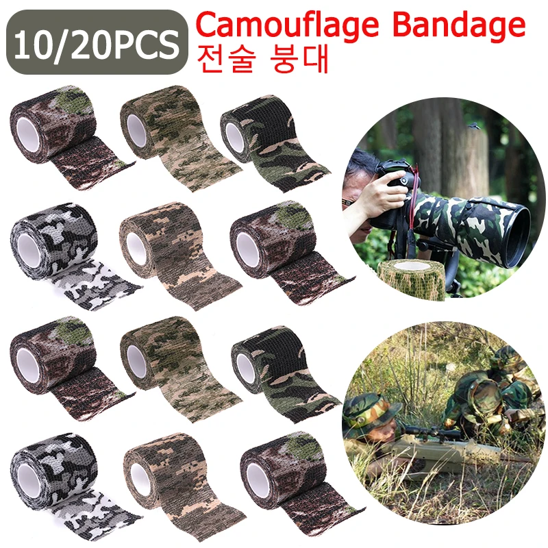 

10/20Pcs Elastic Wrap Tape Army Adhesive Outdoor Bionic Wrap 5cmx4.5m Camouflage Hunting Stealth Tape Waterproof Elastic Bandage