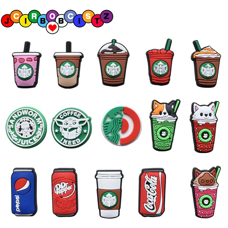 

DIY Colorful Cat Drink Coffee bottle PVC Shoe Charms Buckles Accessories Clogs Sandals Garden Shoe Decorate Fit JIBZ Croc Charms