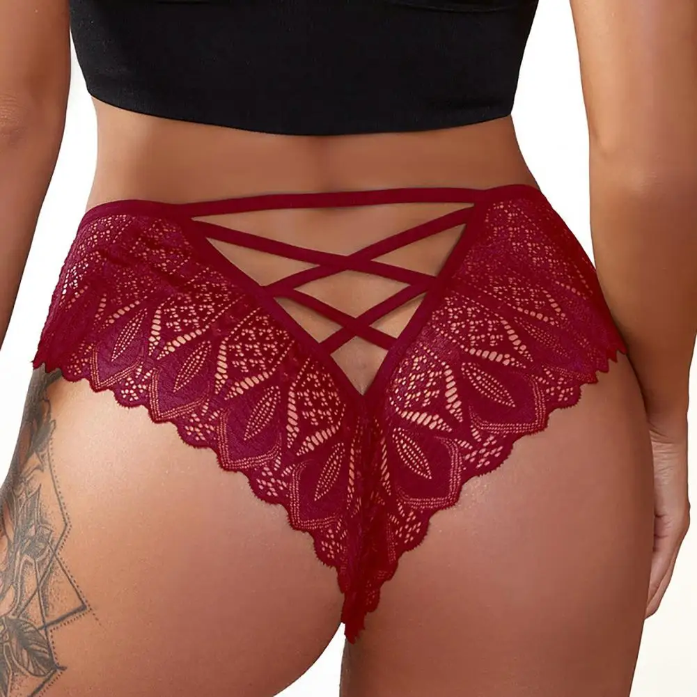 

Stylish Quick Drying Back Cross Strap Transparent Perspective Lace Sexy Panties Daily Wear Sexy Panties Lady Underwear