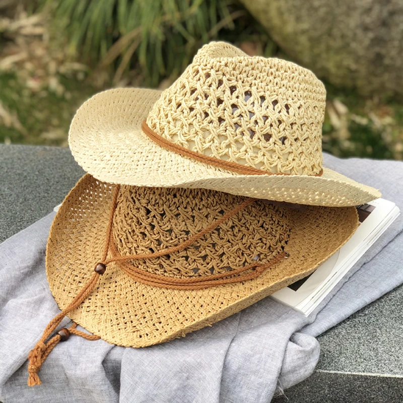 

2022 Women's Summer Bucket west cowboy Straw Hat Panamas UV Protection Sun Visor Seaside Beach Hat Tide Summer Hats