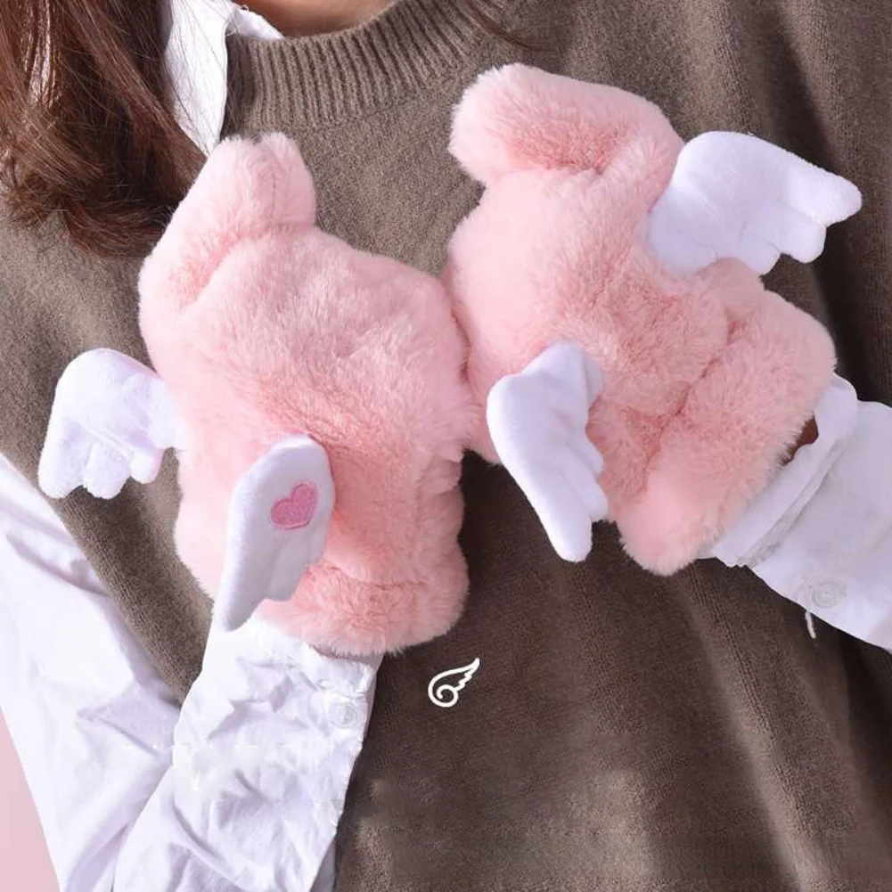 Creative Angel Wings Gloves with Movable Wings,winter Full Wrap Padded Warm Gloves Soft Cute Gloves,student Girls Cute Gloves