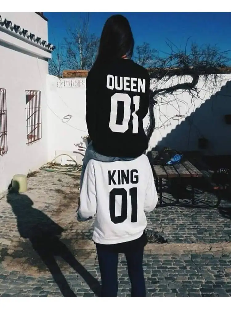 Женская и мужская Толстовка King Queen Повседневный пуловер с начесом принтом короны