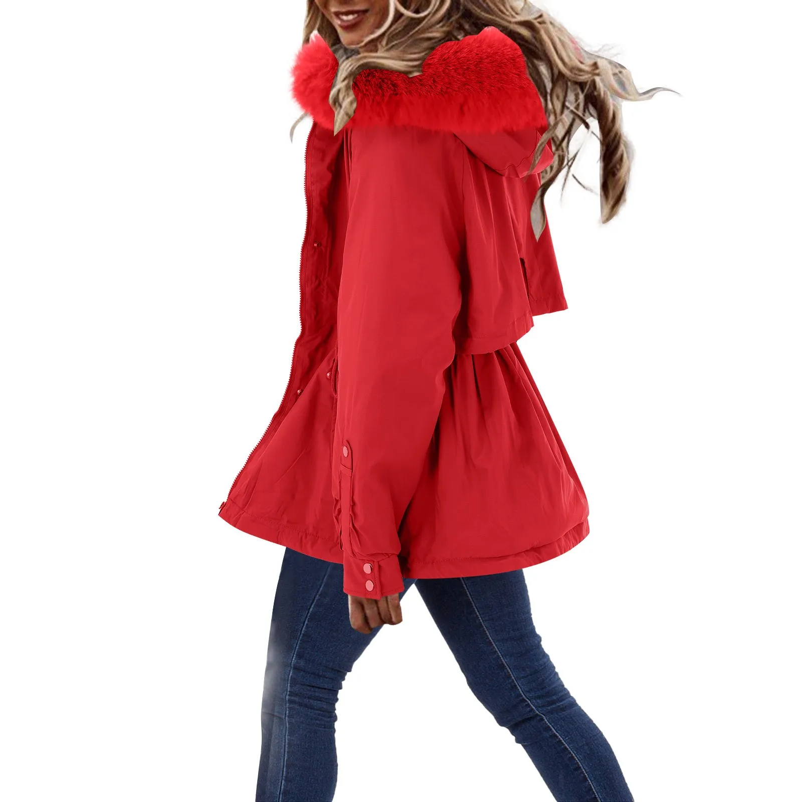 Women Winter Parka Long Coat 2022 Lapel Collar Long Sleeve Jacket Vintage Thicken Coat Jacket Warm Hooded Thick Padded Outerwear