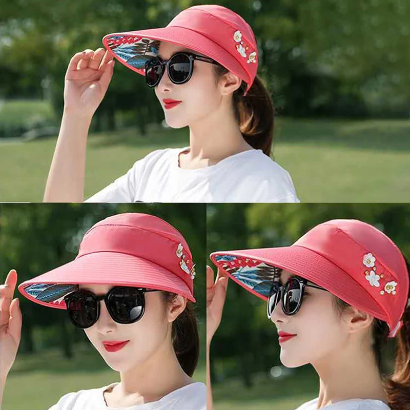 

Fashion New Summer Hats For Women Foldable Sun Hat Pearl Flower Visor Sunscreen Floppy Cap Female Outdoor Casual Baseball Hat