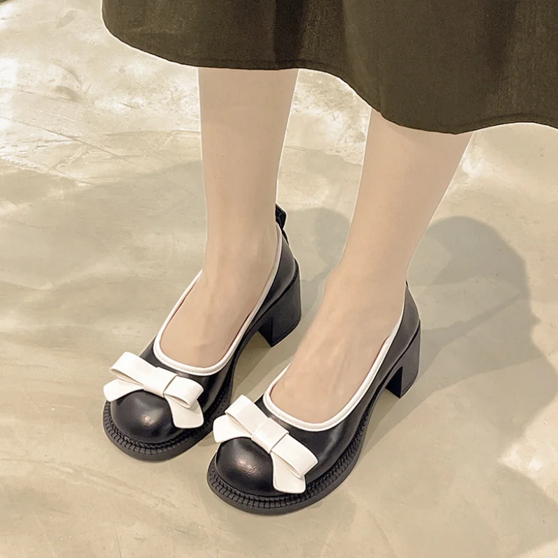 

Туфли-лодочки Rimocy на квадратном каблуке с бантом женские милые вечерние туфли без застежек с круглым носком женские универсальные туфли на ...