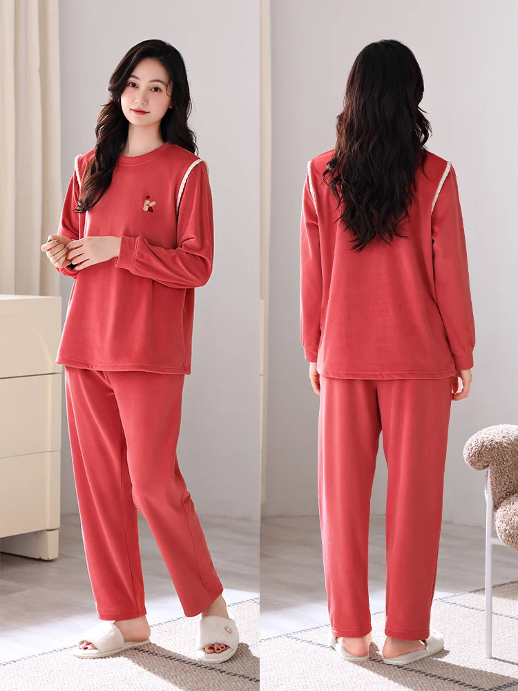 Пижамы женские зимние из кораллового флиса утолщенная флисовая подкладка