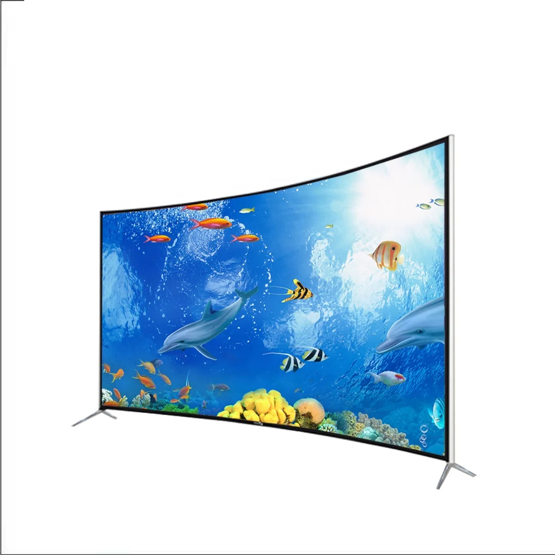 

POS expressGuangzhou OEM wifi 1G+8G metal shell tempered glass smart tv 4k ultra hd 65 inch led curved screen tv televisions