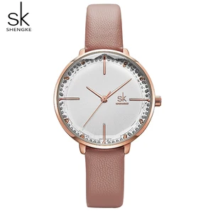 Часы наручные Shengke женские кварцевые, модные повседневные водонепроницаемые, с кожаным ремешком, подарок для женымамы