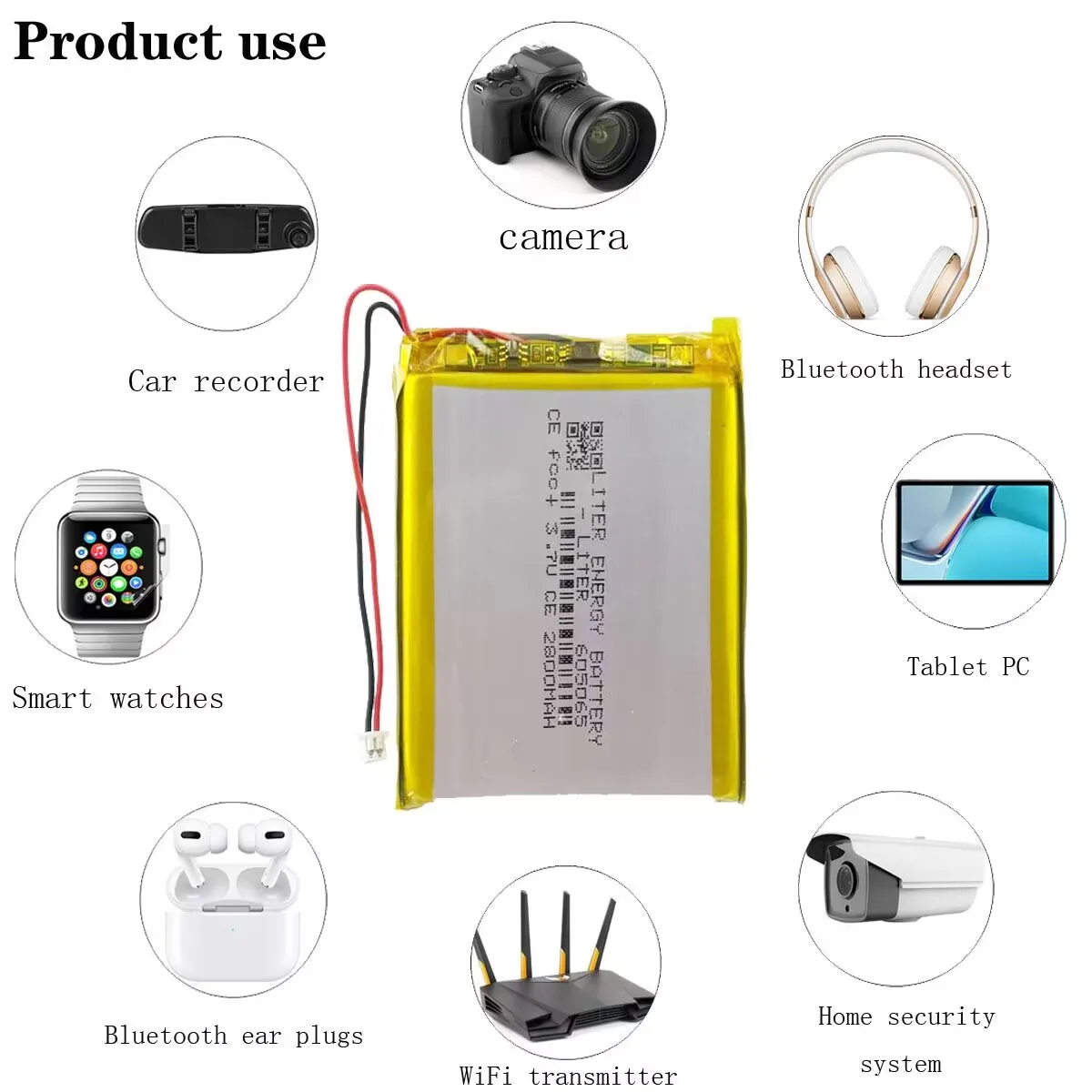 

plug 1.25-2P 605065 2800mah 3.7V rechargeable li-polymer battery pack for e-books GPS PDA Recreational machines power bank