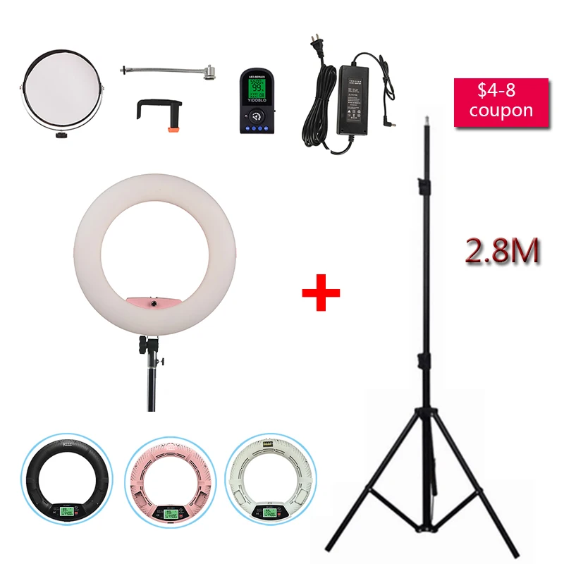 

Yidoblo Pink FE-480II Studio 5600K Dimmable Camera Ring Light 480 LED Video Light Lamp LCD display Photographic Lighting +Tripod