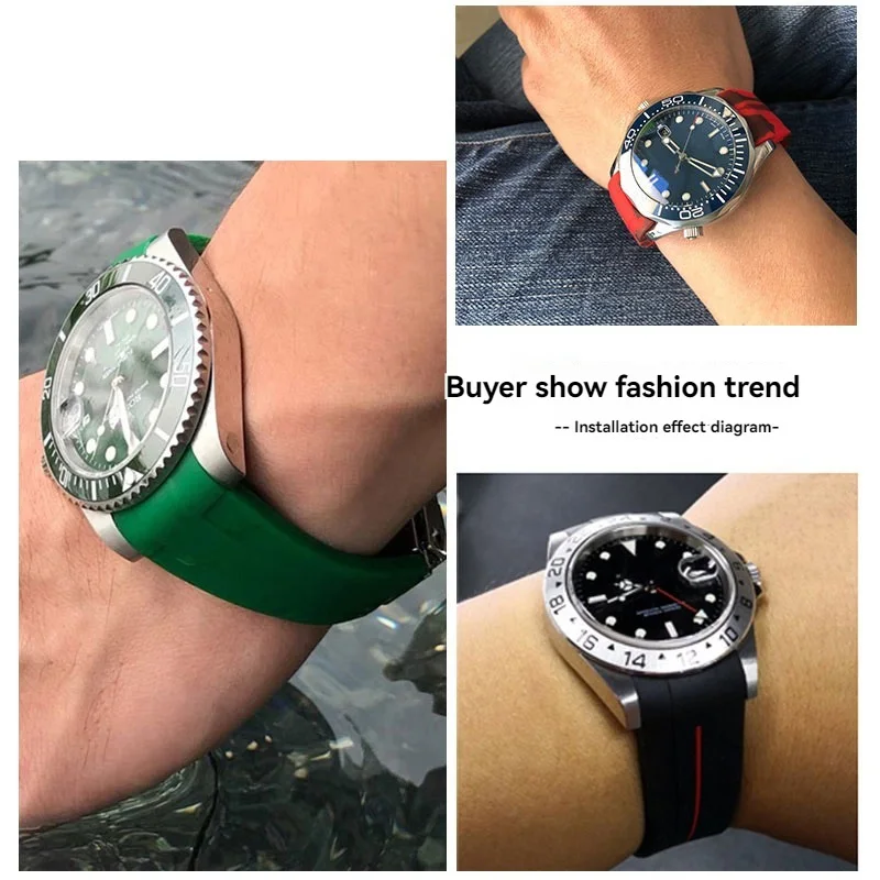 Ремешок силиконовый водонепроницаемый для часов браслет Omega Rolex Green Water Ghost Explorer GMT