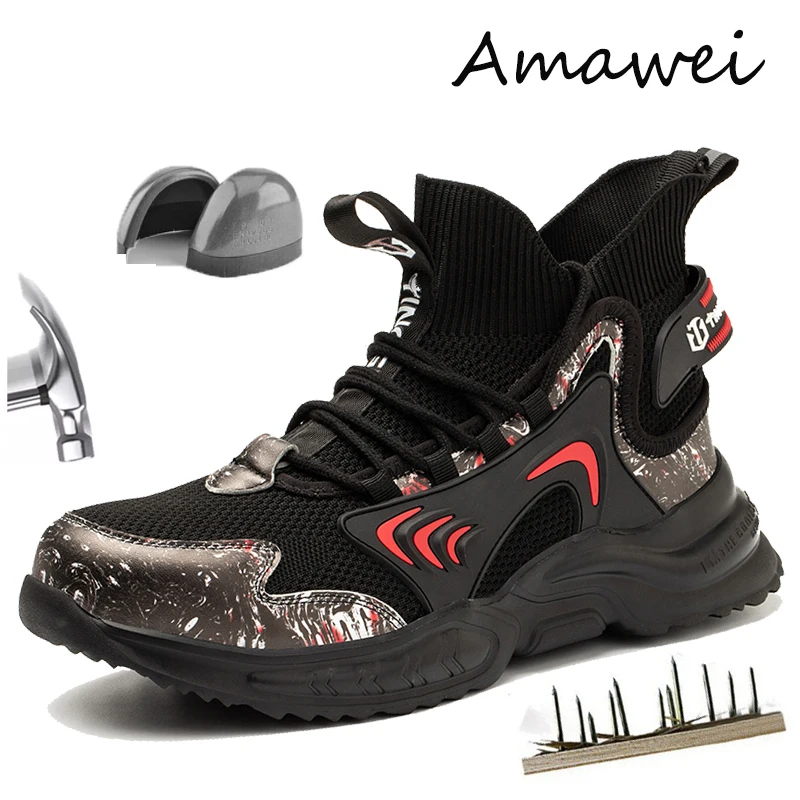 

Amawei Work Sneakers Steel Toe Shoes Men Safety Shoes Puncture-Proof Work Shoes Boots Fashion Indestructible Footwear Security