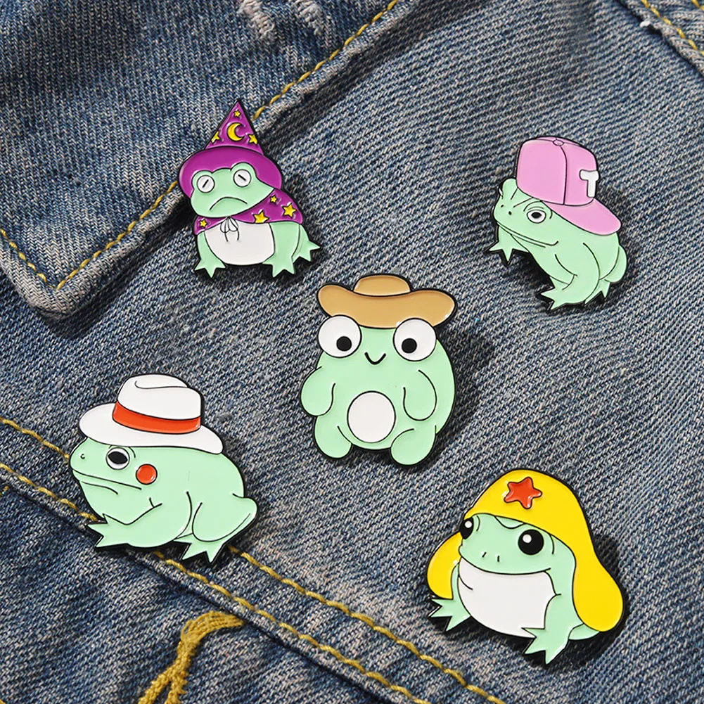 

Punk Cartoon Frog Pin Lotus Leaf Car Magic Hat Frog Enamel Brooch Animal Alloy Cowboy Backpack Pendant Accessories Jewelry Gift