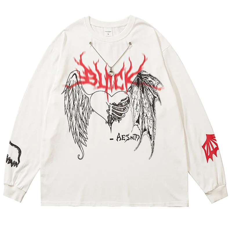 

Свитшот мужской в стиле панк с цепочкой, готический пуловер в стиле Харадзюку, уютная уличная одежда в стиле отаку, уличная одежда для пар