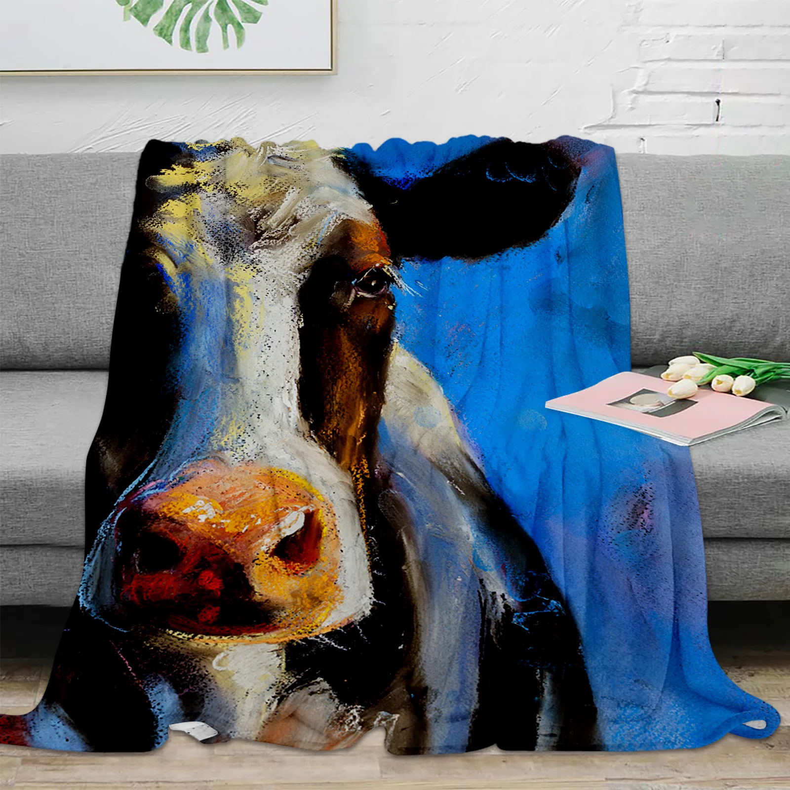 

Плед-одеяло из коровьей кожи с акварельным рисунком, мягкое удобное плюшевое одеяло, теплые простыни для дивана и кровати