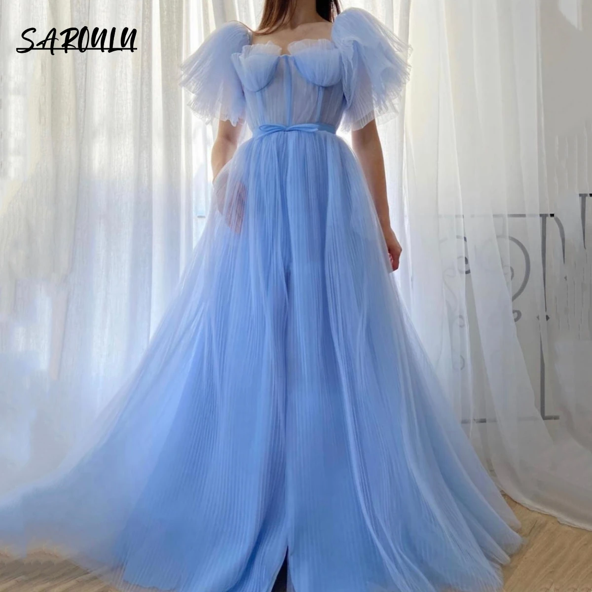 

[The Don River] Pleated Puff Sleeve Evening Dress For Party Prom Women Dresses 2023 Floor-length Romantic Tulle Sweetheart Gown