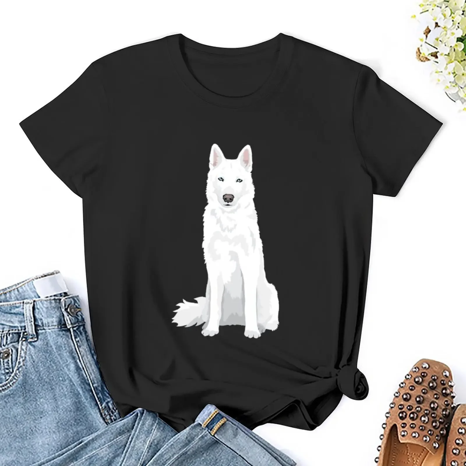 Красивая белая футболка Сибирский хаски - милая со снежной собакой забавная