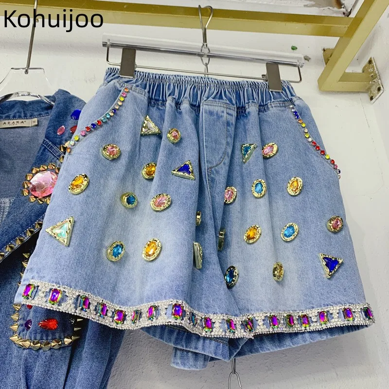 

Женские джинсовые шорты Kohuijoo, летние разноцветные свободные узкие джинсовые шорты с эластичной талией и широкими штанинами, 2023