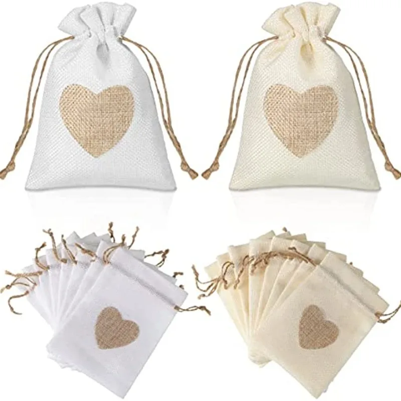 

Heart Flax Gift Pouches 7x9cm 9x12cm 10x15cm 13x17cm 15x20cm pack of 50 Birthday Party Wedding Jute Drawstring Bag