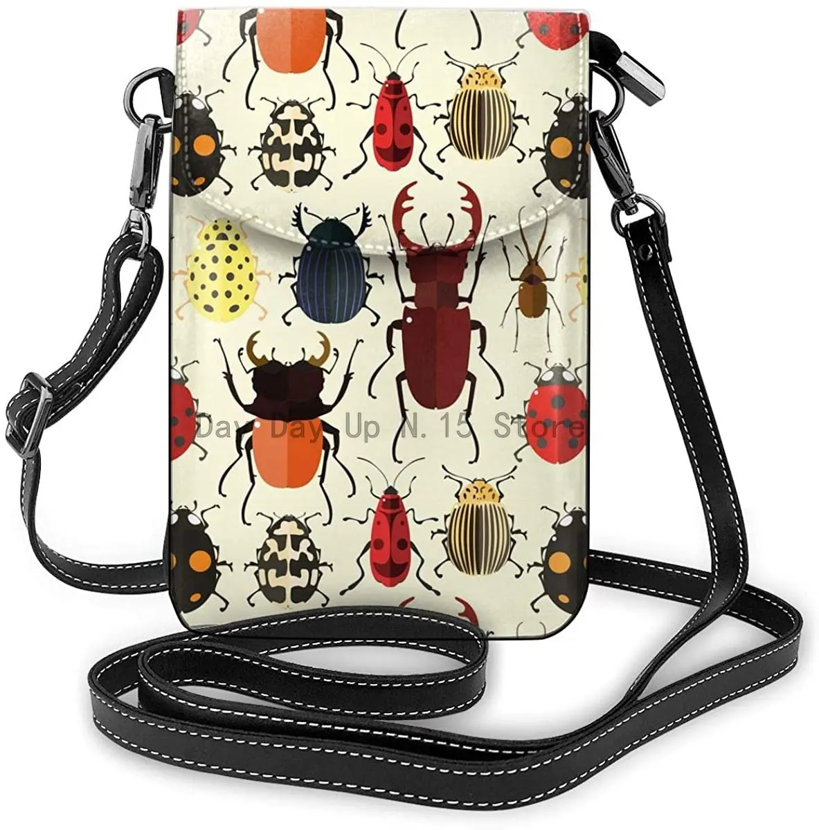 

New Cool Beetles And Insects Leather Phone Purse Multicolor Cell Phone Pouch Wallet Crossbody Shoulder Bag Key Holder
