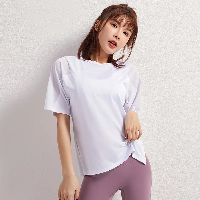 

Summer Fitness Sports T-shirt Tops Women Outdoor Sports Loose Short Sleeve Stitching Gym Running Female Quick Drying