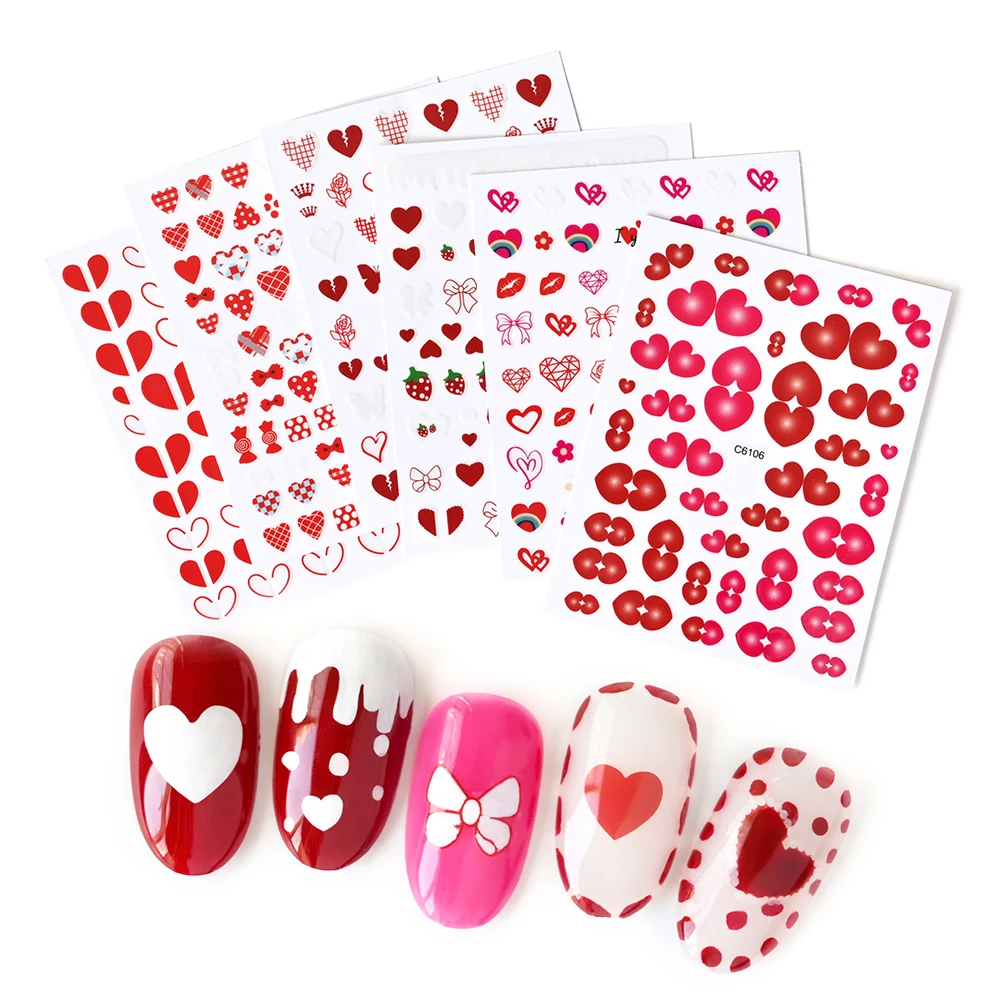 

Red Heart Stickers Valentines Day Nail Art I Love You Letters Self Adhesive Decal Cute Flower Kiss Lip Sliders For Manicure DIY