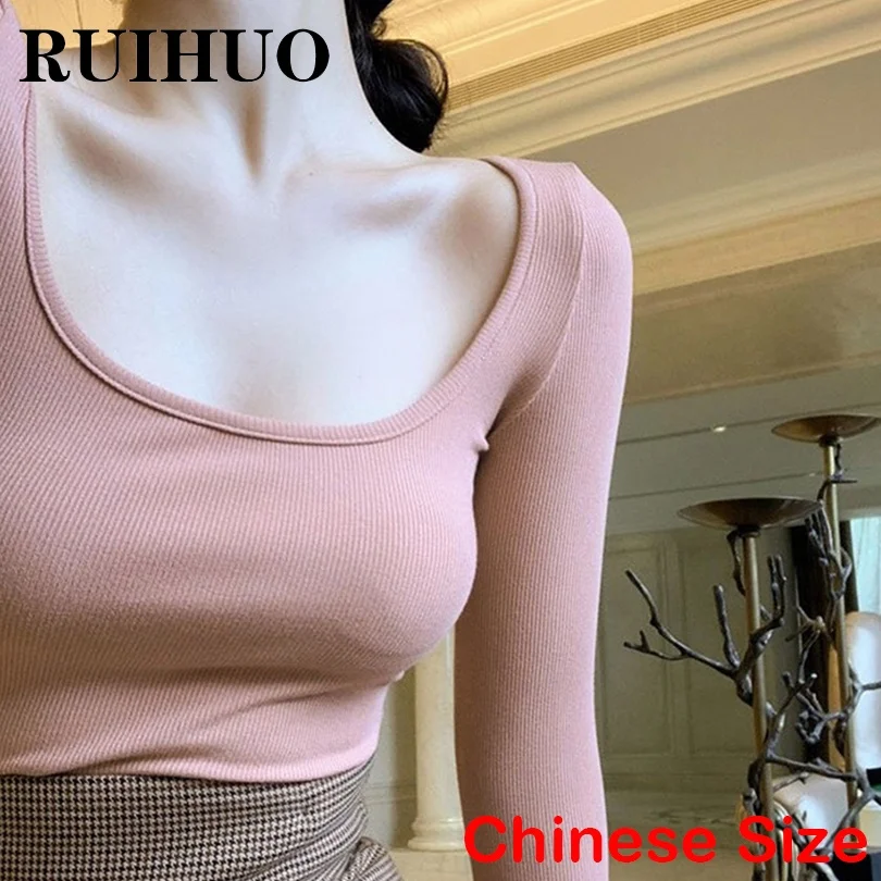 

RUIHUO, однотонная женская модель, бесплатная доставка 2022, Летний Топ для женщин, футболка китайского размера XS-L, новое поступление