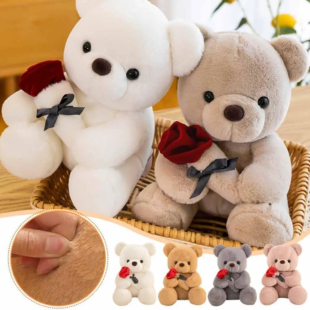 

25cm Kawaii Bear With Rose Plush Toy Stuffed Animal I Love You For Girlfriend Birthday Gift Romantic Valentines Day O8z1