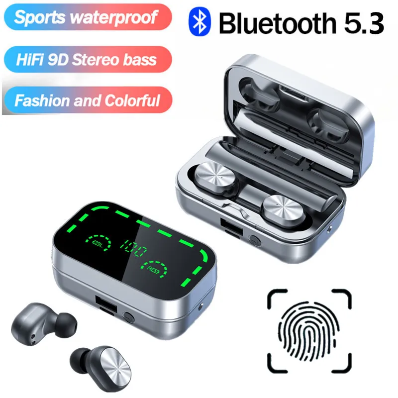 

Fone Bluetooth Headphones TWS 5.3 Wireless Earphones 9D Stereo Sports Earbuds Waterproof Headset for Lenovo Charging Smartphones