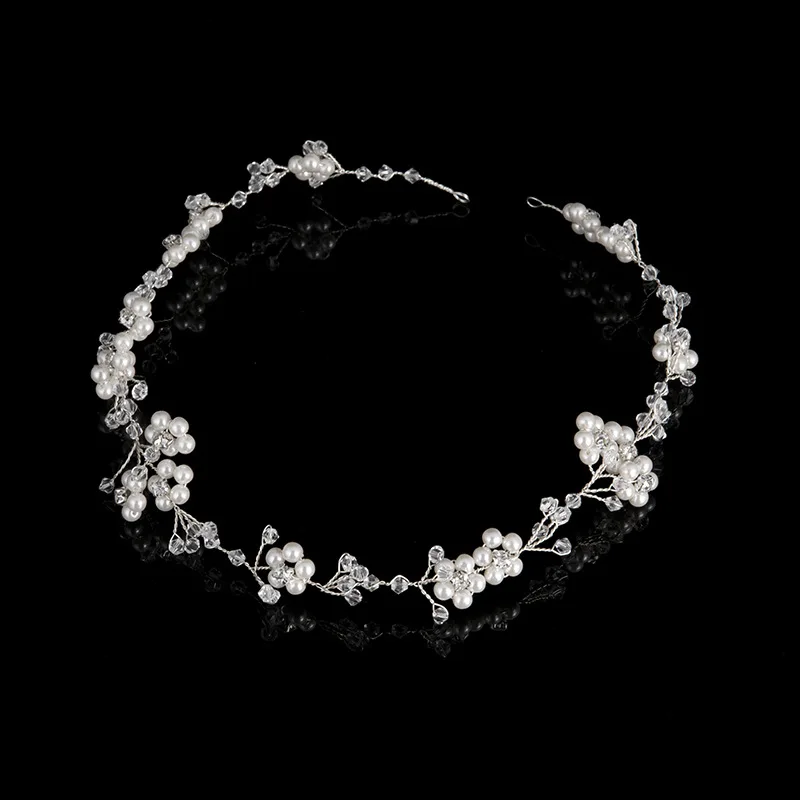 

Silver crystal headband bridal forehead headband floral accessories
