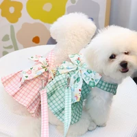 summer pet clothes dress plaid parquet dog chest back skirt wedding dress skirt ack traction rope teddy chihuahua puppy skirt