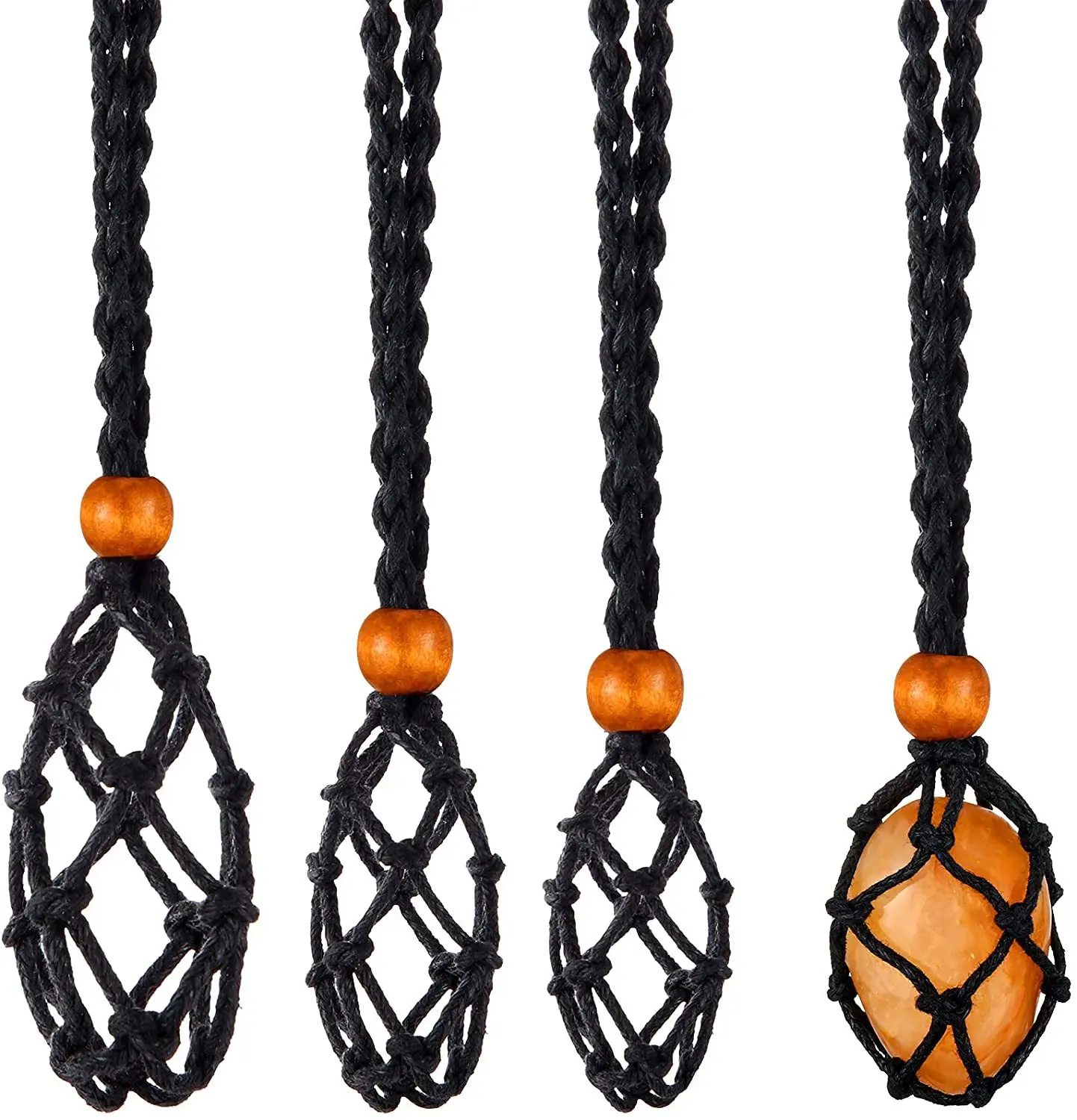 

Adjustable Necklace Cord Empty Stone Holder Wax Rope DIY Necklace Natural Quartz Crystal Chakra Healing Stone Net Bag Pendant