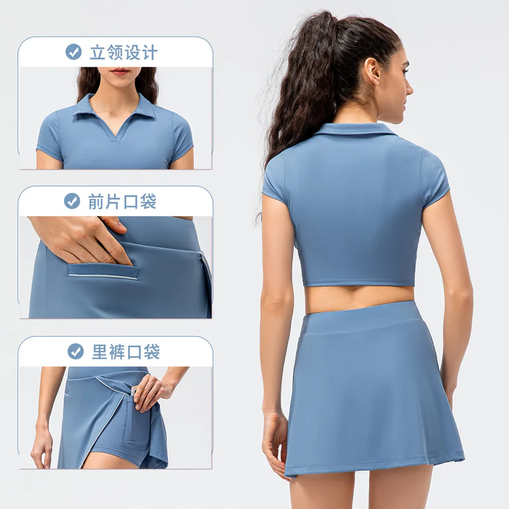 Y22226Set Women Tennis Skirt Set Golf Suit Yoga Leisure Sports Suit Short Skirt for Running Badminton Fitness