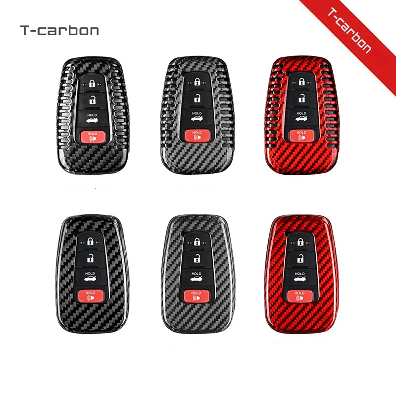 

Black Red Car Key Case Cover Shell For Toyota Highlander 2022 Genuine Carbon Fiber Key Housing Protector Key Chains