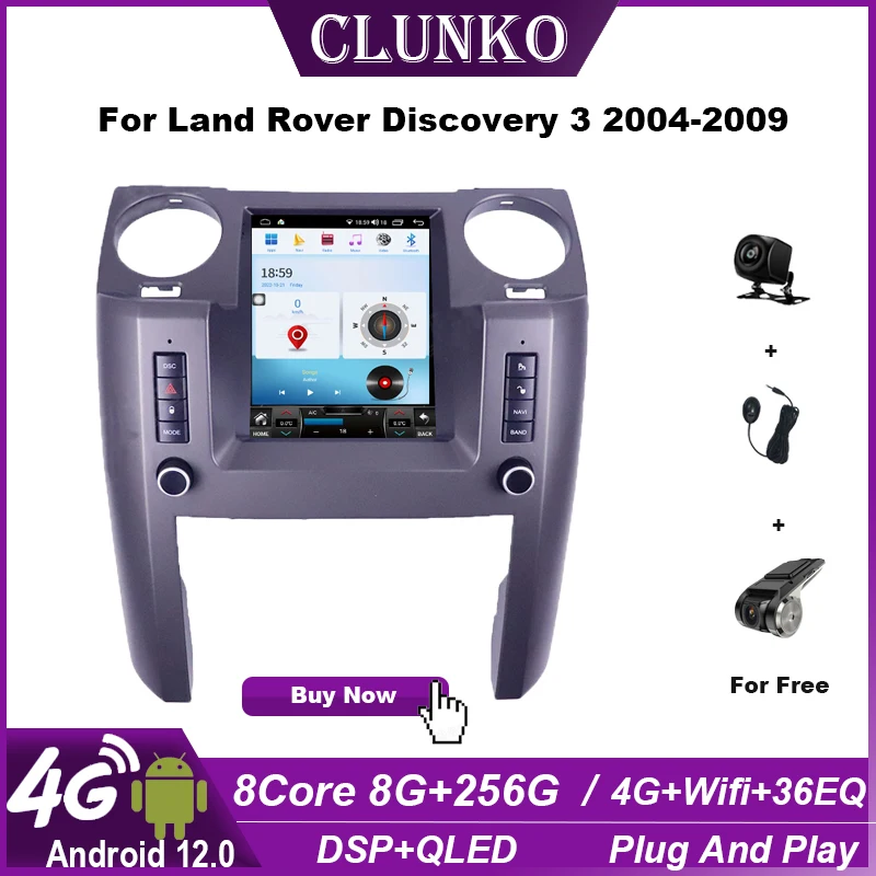 

CLUNKO Android For Land Rover Discovery 3 2004 - 2009 Car Radio Stereo Tesla Screen Multimedia Player Carplay Auto 8G+256G 4G