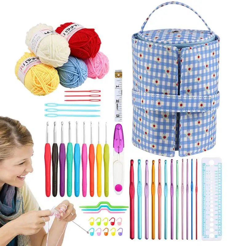 

Crochet Yarn Kits Knitting Starting Kit Ergonomic Crochet Supplies Portable Crochet Needle DIY Yarn Weaving Tool For Beginners