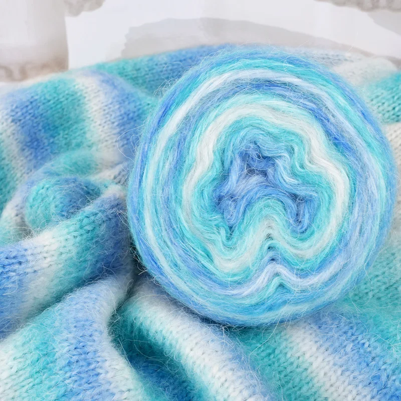

100g/group Gradient Silk Mohair Hand Knitted Sweater Long Section Dyed Rainbow Mohair Yarn