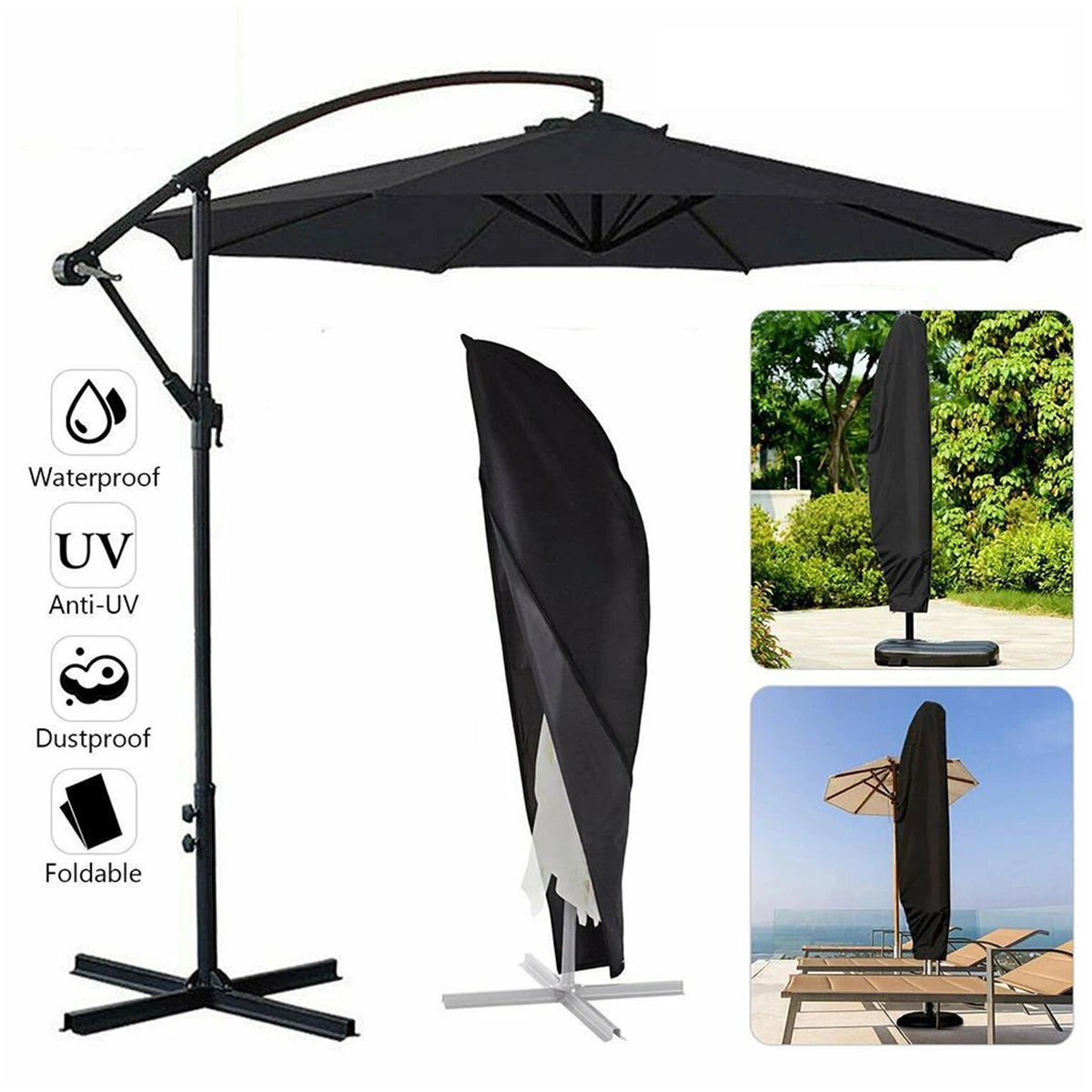 

Black Parasol Cover 210D oxford Patio Umbrella Cover with Zipper Storage Bag Rainproof Windproof Outdoor Waterproof Sunshade