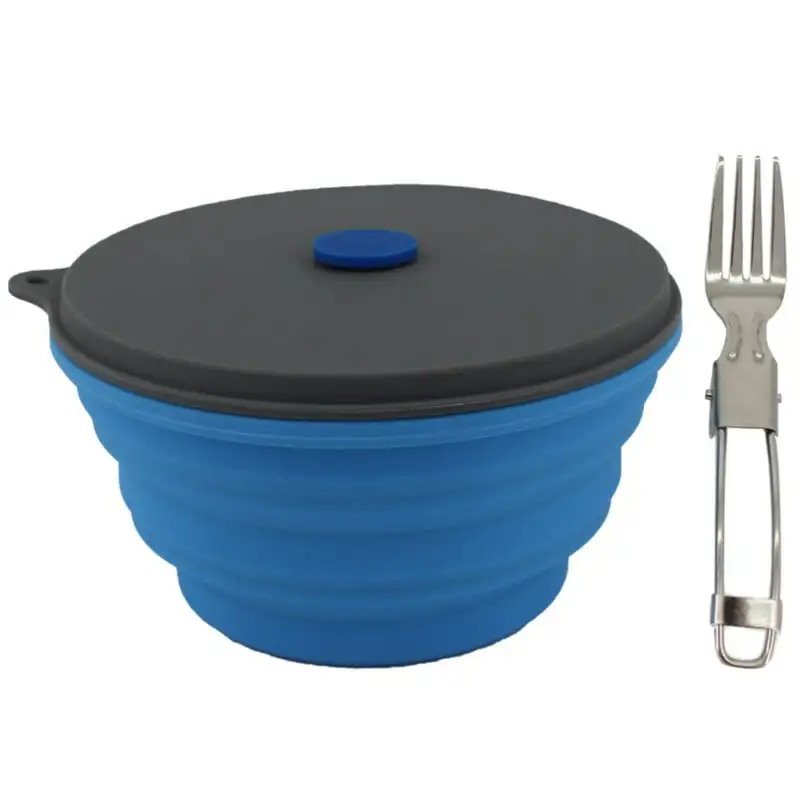 

Collapsible Silicone Camping Bowl with Lid & Foldable Fork