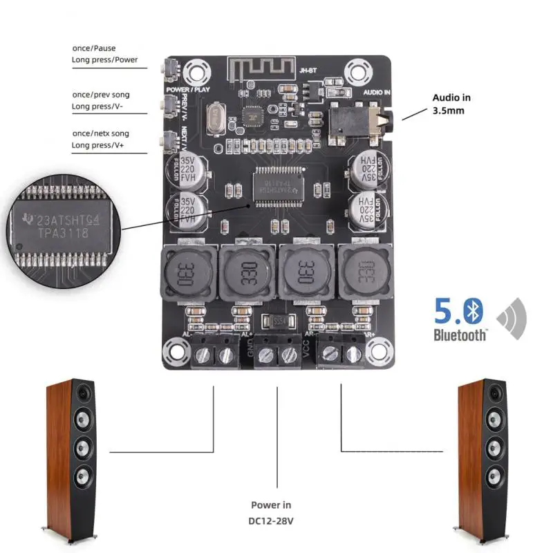 

Tpa3118 2x45 Вт высокочеткое стерео аудио Bluetooth цифровой усилитель мощности интегральные схемы аудио усилитель мощности 12В 24В